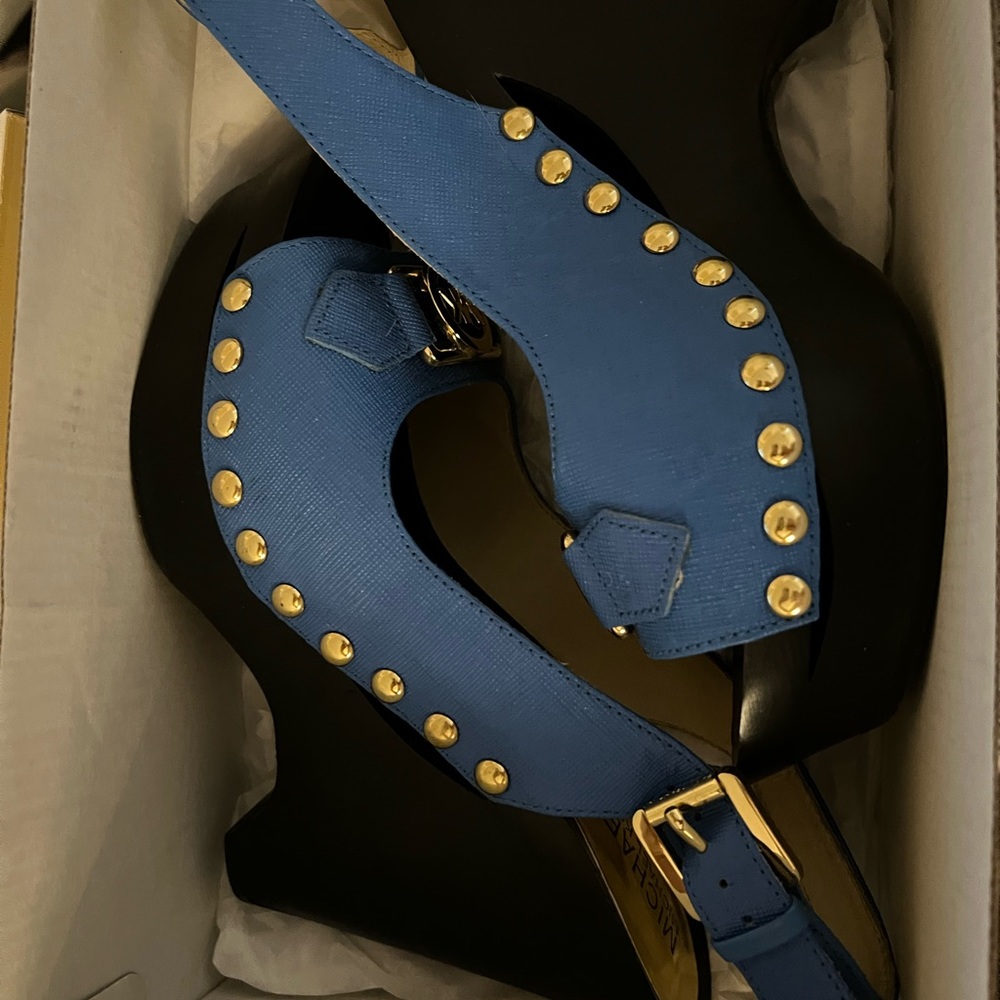 Brand new Michael kors blue leather wedges